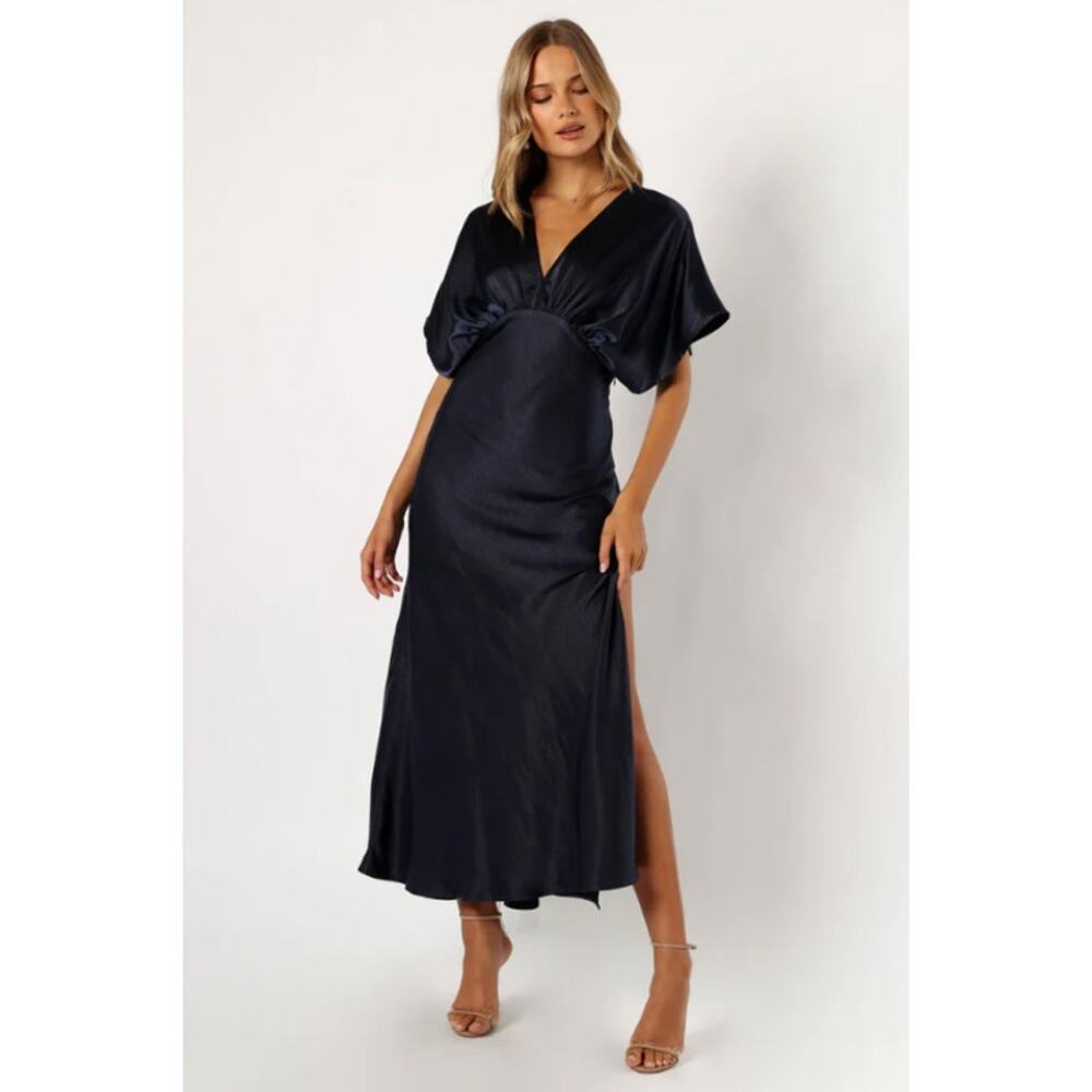 Petal & Pup Navy Satin Maxi Dress